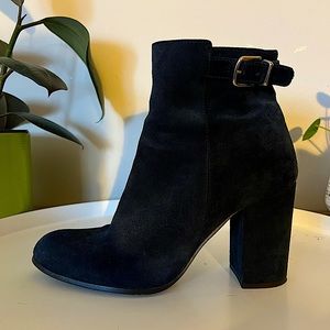 Navy Suede J Crew Healed Boots, size 7.5